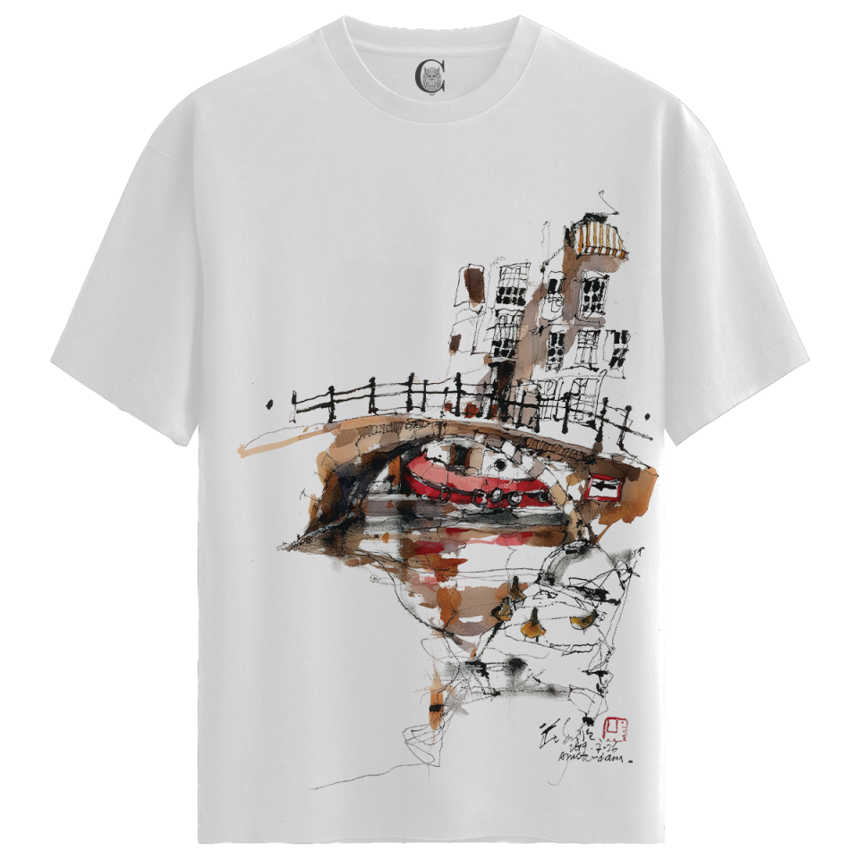 Canal Reflection - %100 Pamuklu Kadın Beyaz Tişört - Premium Quality