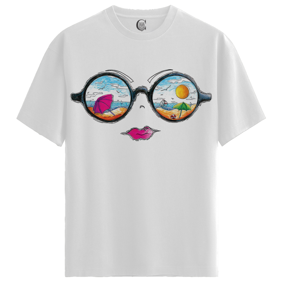 Beach Vision - %100 Pamuklu Kadın Beyaz Tişört - Premium Quality