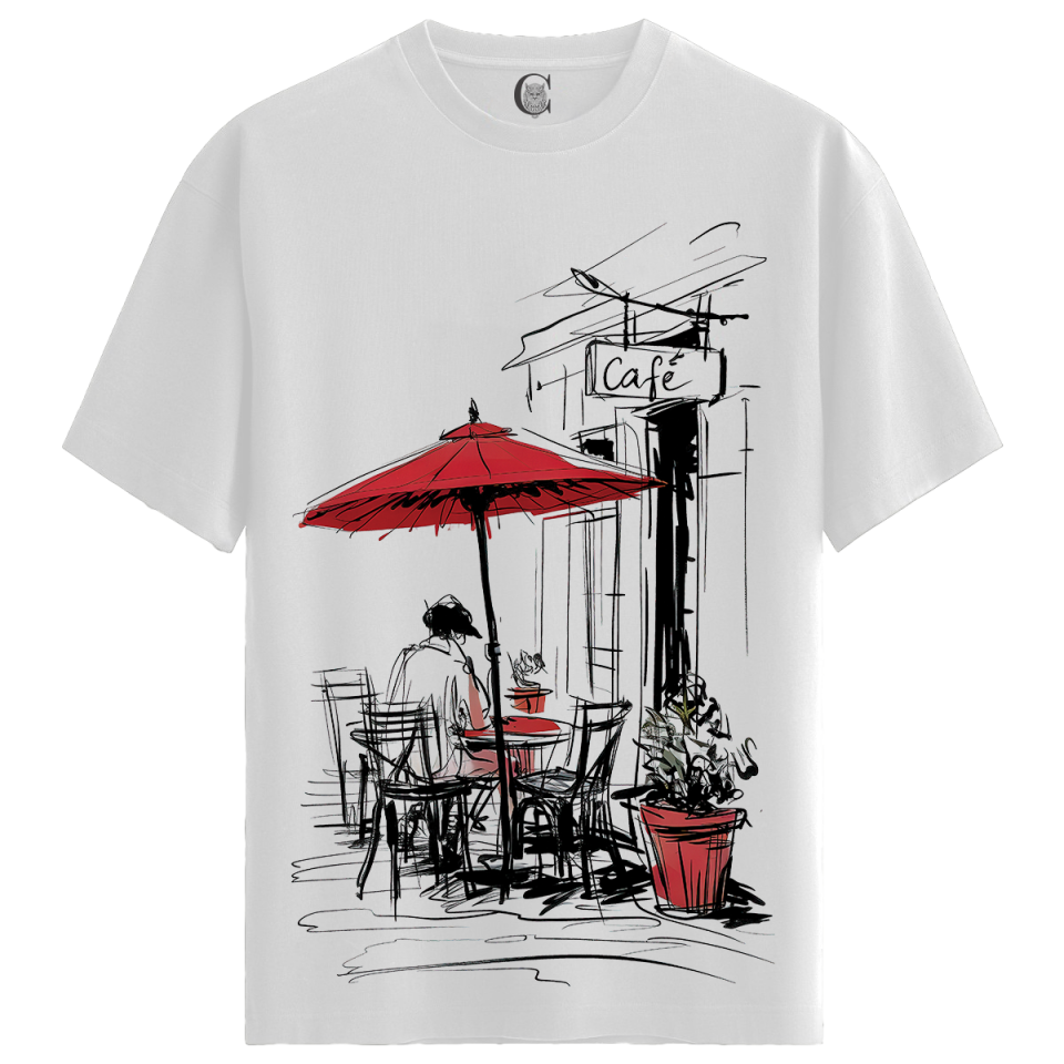Cafe Vibes - %100 Pamuklu Kadın Beyaz Tişört - Premium Quality