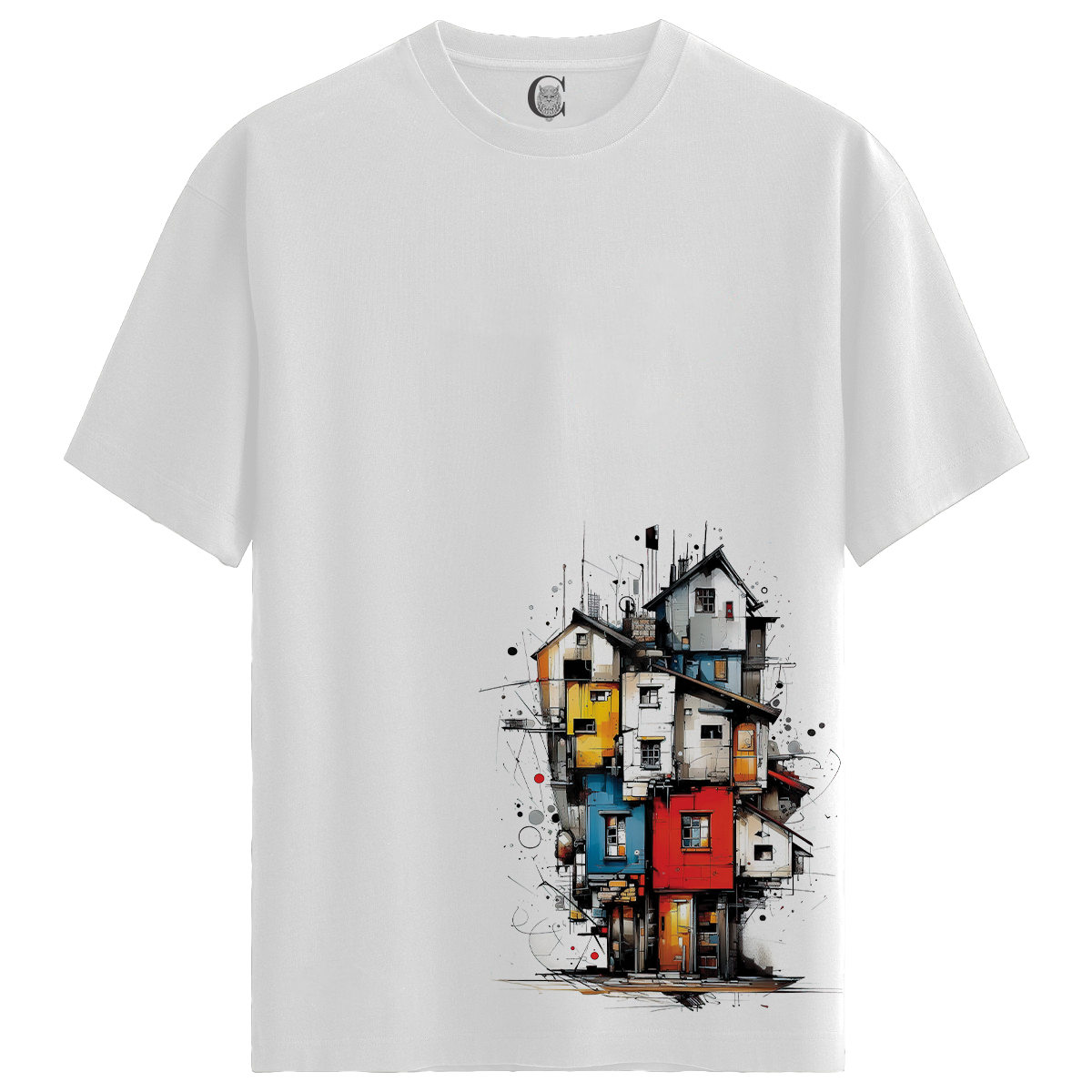 Colorful Architecture - %100 Pamuklu Kadın Beyaz Tişört - Premium Quality