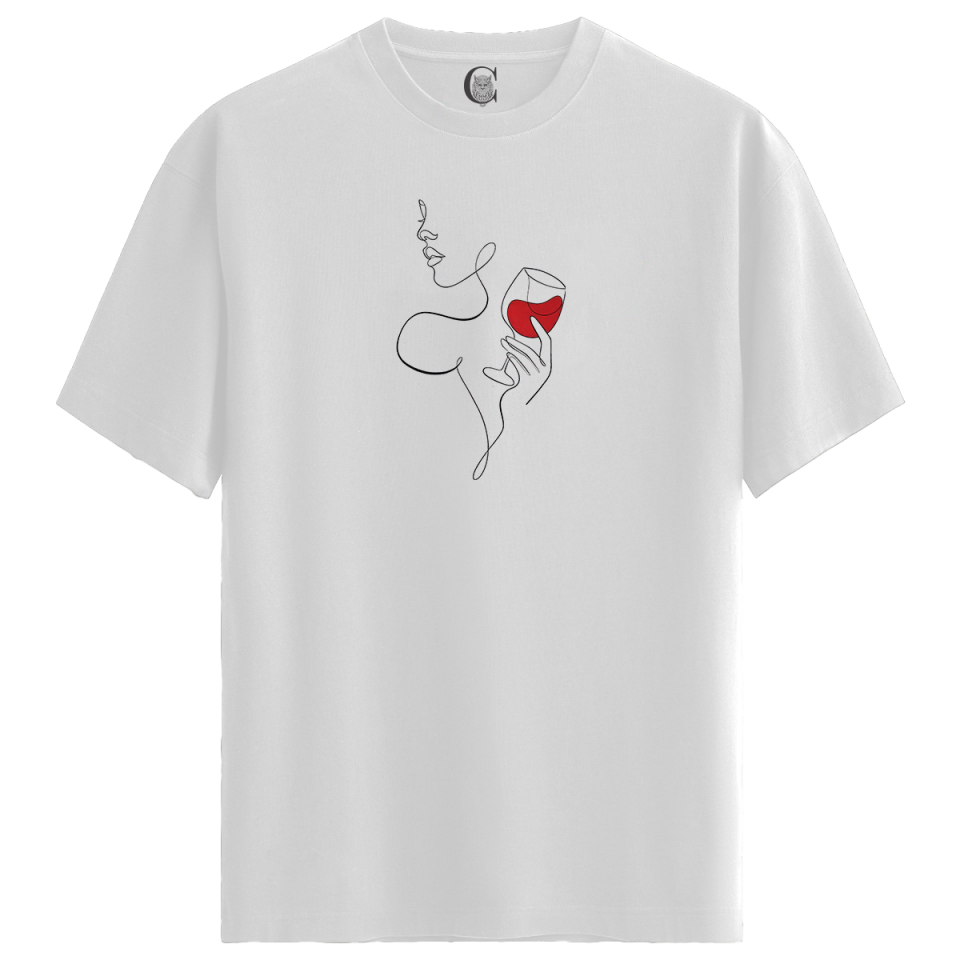 Elegant Sip - %100 Pamuklu Kadın Beyaz Tişört - Premium Quality
