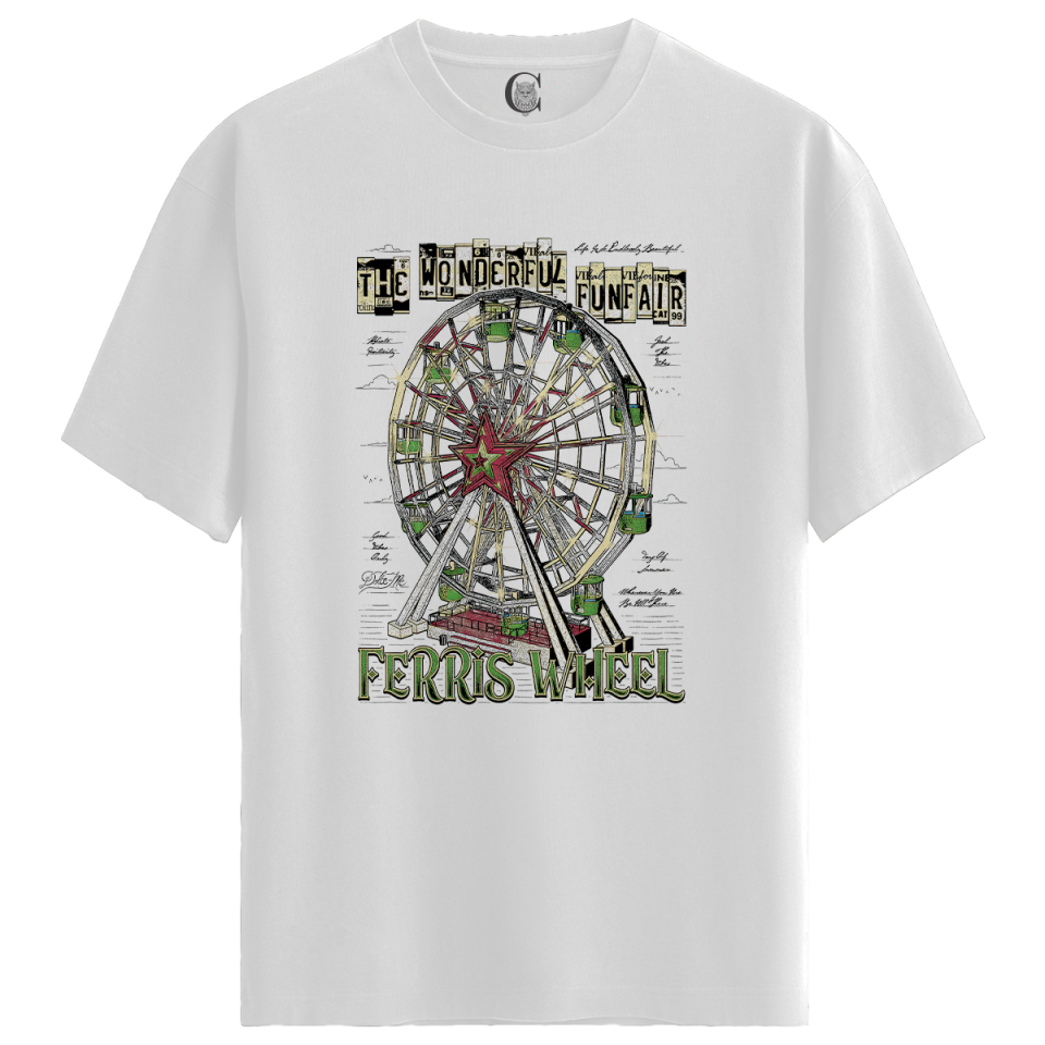 Ferris Wheel - %100 Pamuklu Kadın Beyaz Tişört - Premium Quality
