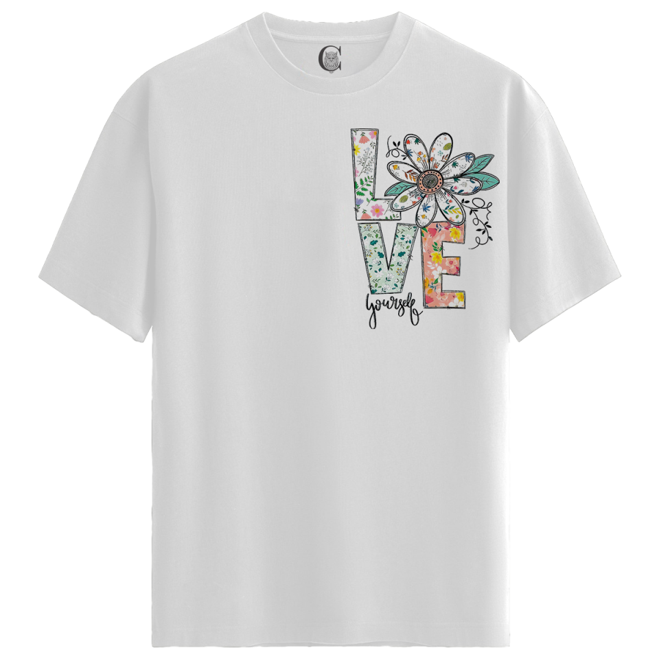 Floral Love - %100 Pamuklu Kadın Beyaz Tişört - Premium Quality