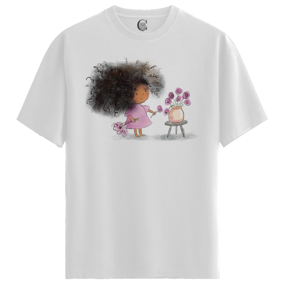 Flower Girl - %100 Pamuklu Kadın Beyaz Tişört - Premium Quality