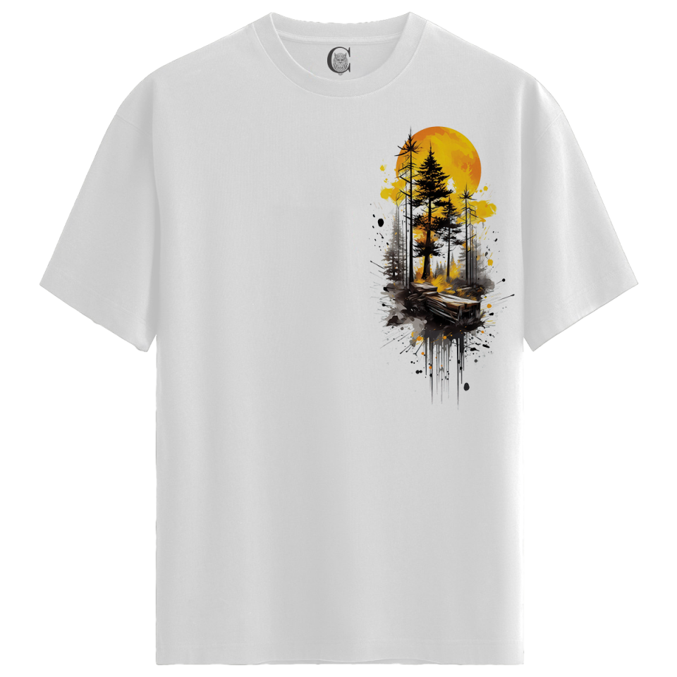 Forest Sunset - %100 Pamuklu Kadın Beyaz Tişört - Premium Quality