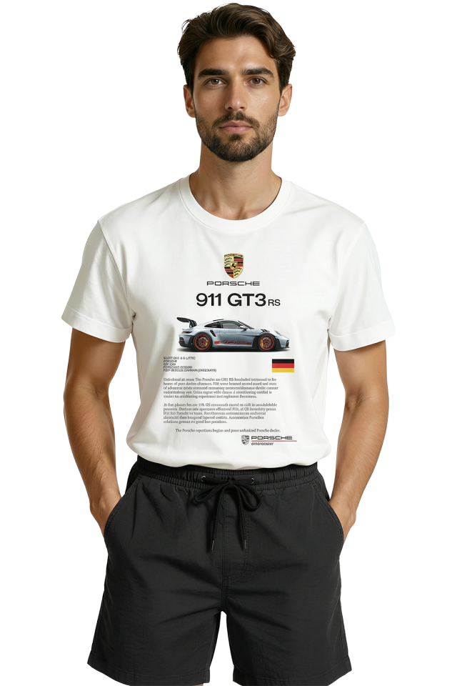 911 GT3 RS Spor Araba Baskılı Tasarım Premium Pamuk Erkek Tişört