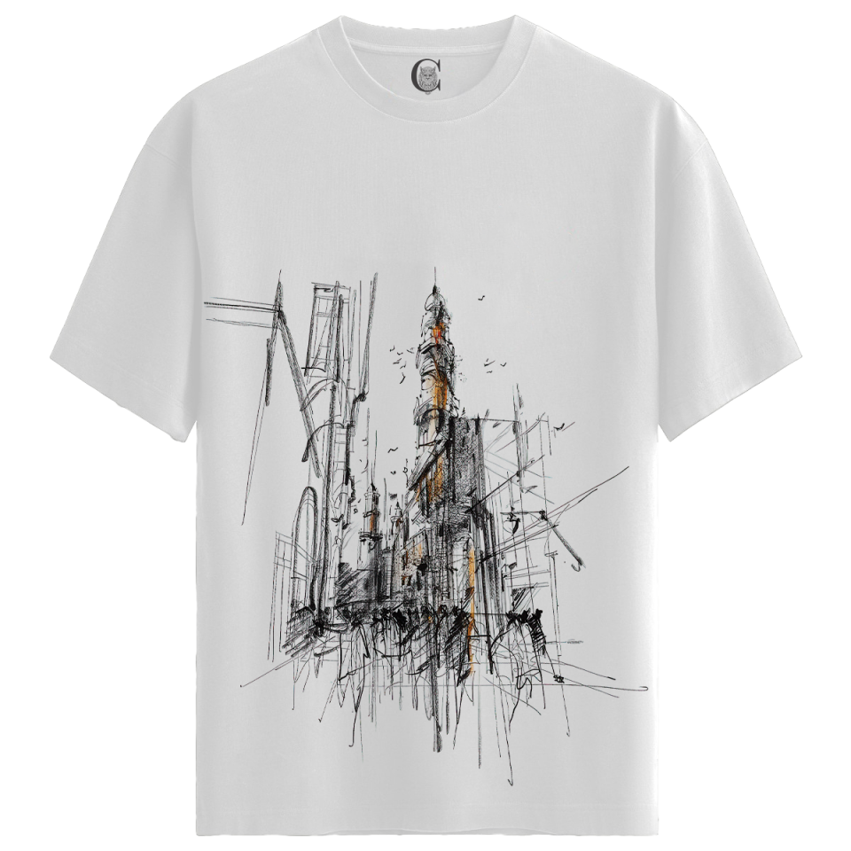 Gothic Ruins - %100 Pamuklu Kadın Beyaz Tişört - Premium Quality
