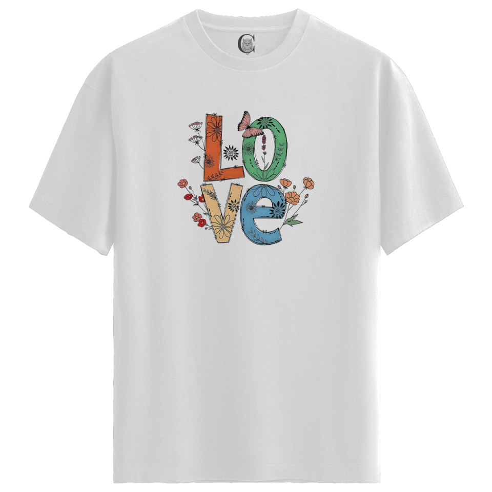 Love Bloom - %100 Pamuklu Kadın Beyaz Tişört - Premium Quality