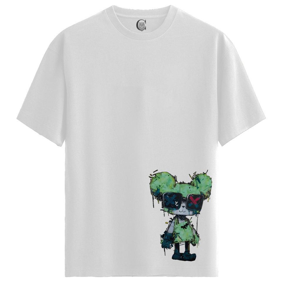 Graffiti Bear - %100 Pamuklu Kadın Beyaz Tişört - Premium Quality