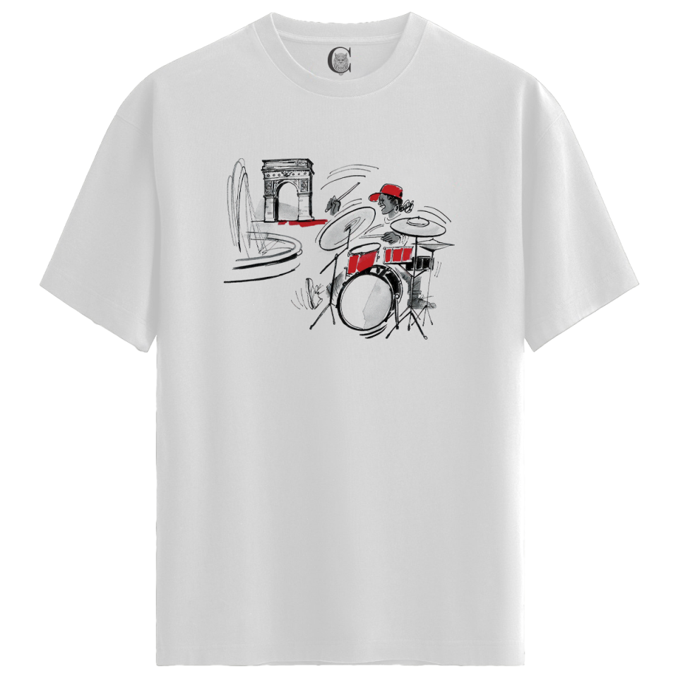 Drum Jam - %100 Pamuklu Kadın Beyaz Tişört - Premium Quality