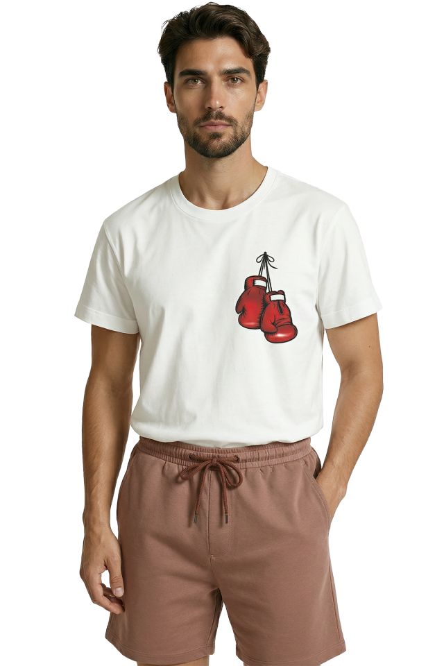Kırmızı Boks Eldiveni Baskılı Minimalist Tasarım Premium Erkek Tişört