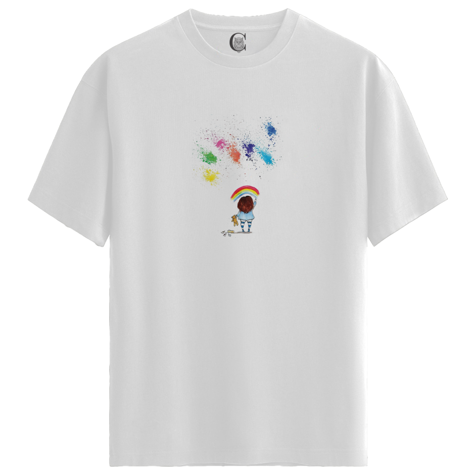 Rainbow Dreamer - %100 Pamuklu Kadın Beyaz Tişört - Premium Quality