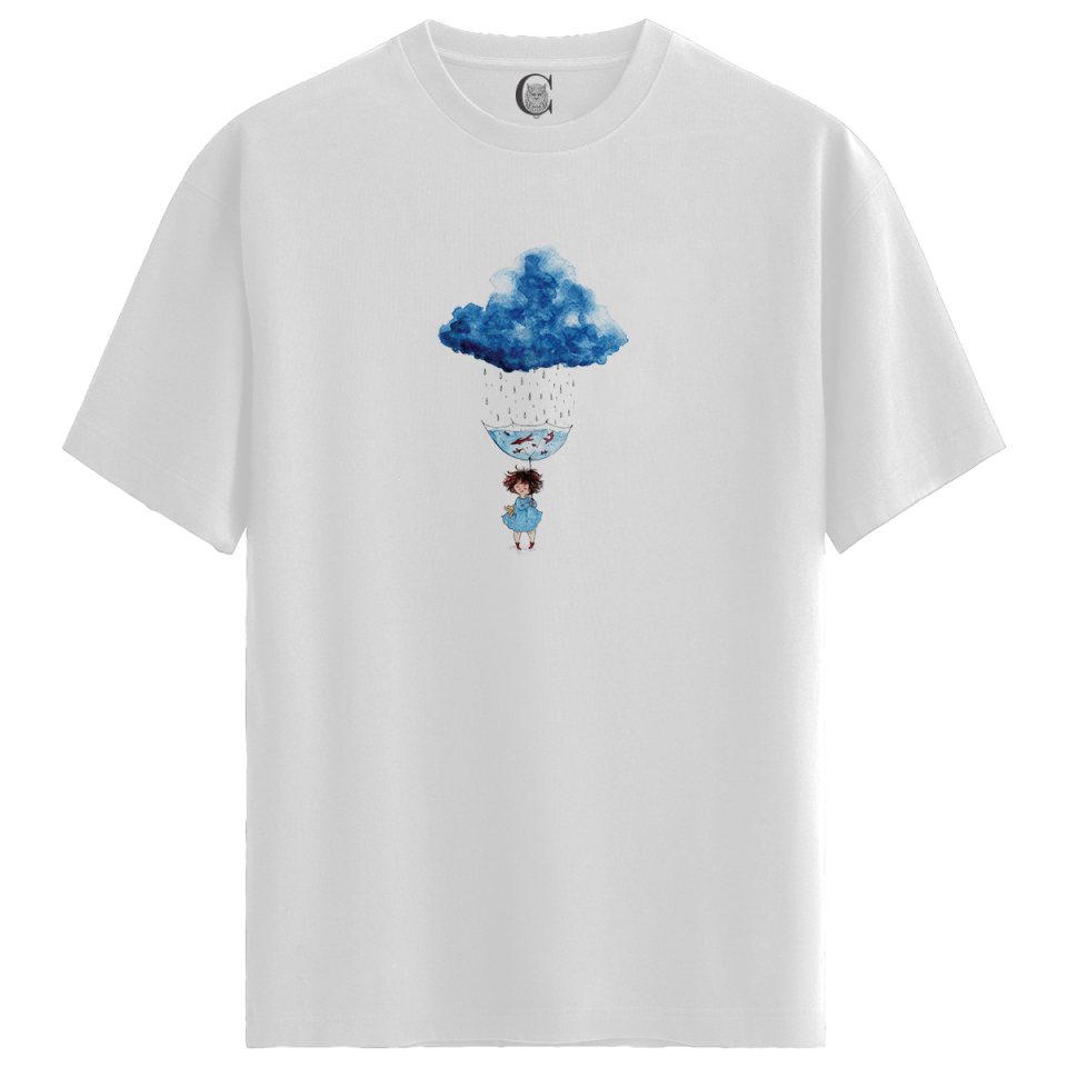 Rainy Dreams - %100 Pamuklu Kadın Beyaz Tişört - Premium Quality
