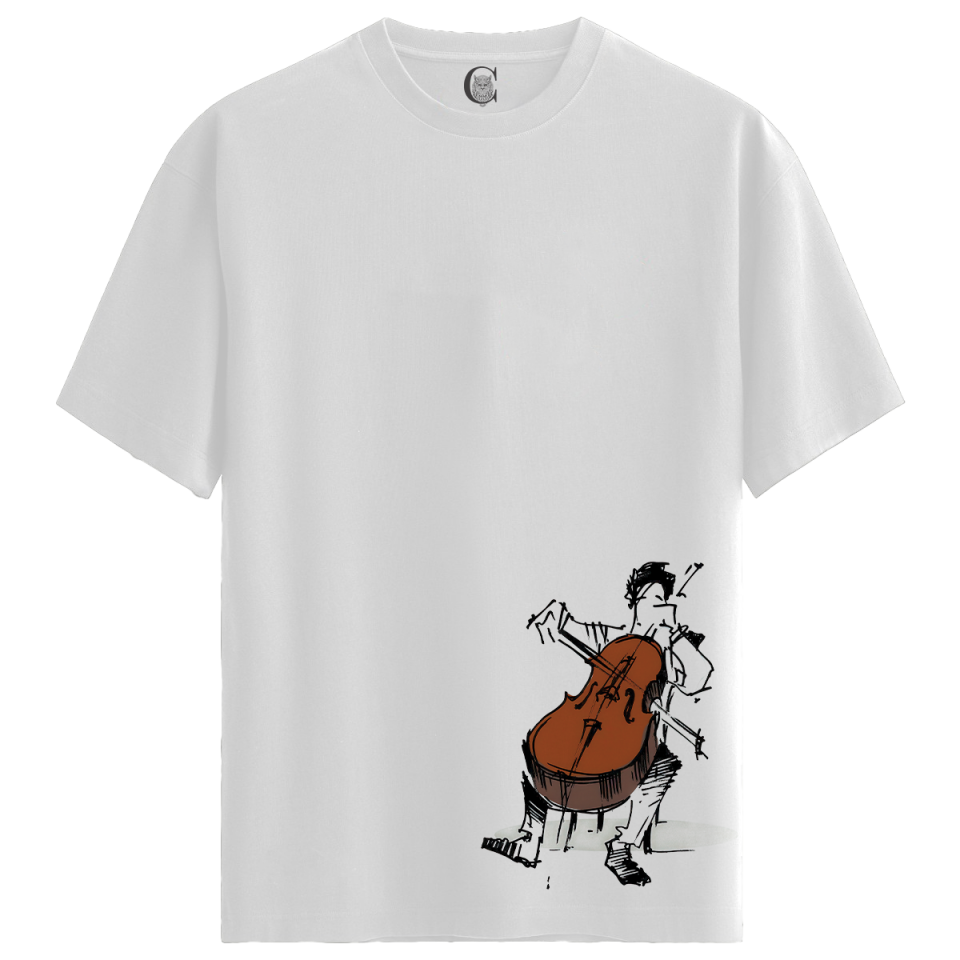 Cello Player - %100 Pamuklu Erkek Beyaz Tişört - Premium Quality