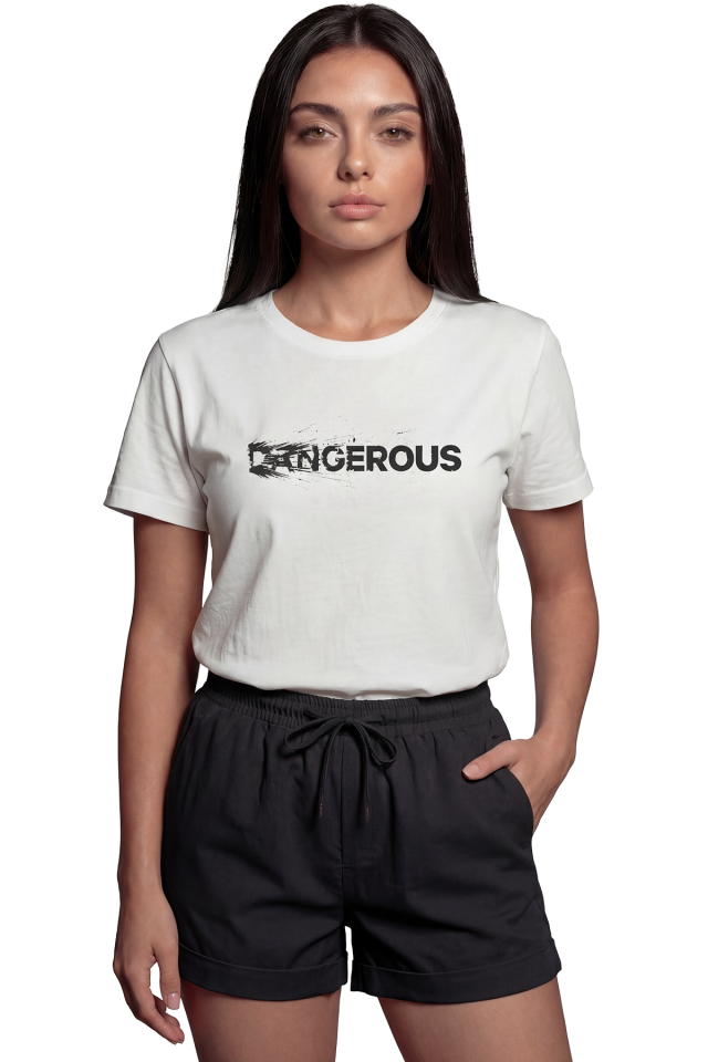 ''Dangerous'' Grunge Tipografik Baskılı %100 Pamuk Rahat Kesim Premium Kadın Tişört