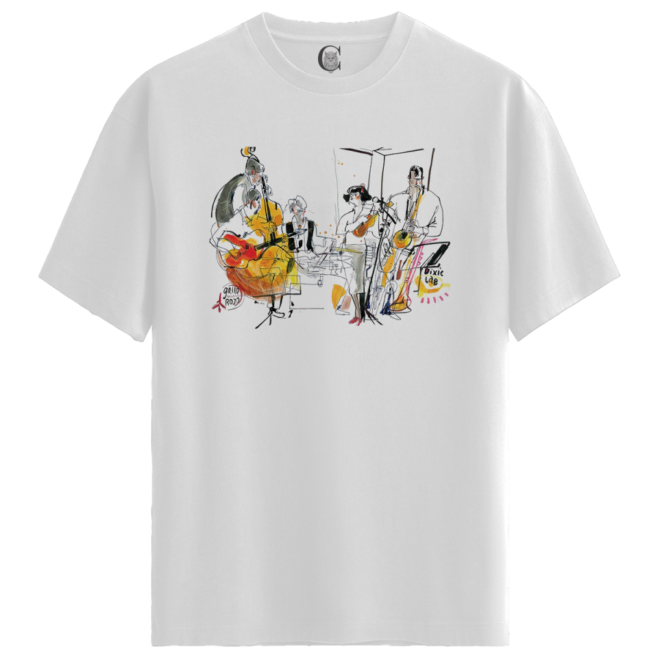 Jazz Night - %100 Pamuklu Kadın Beyaz Tişört - Premium Quality