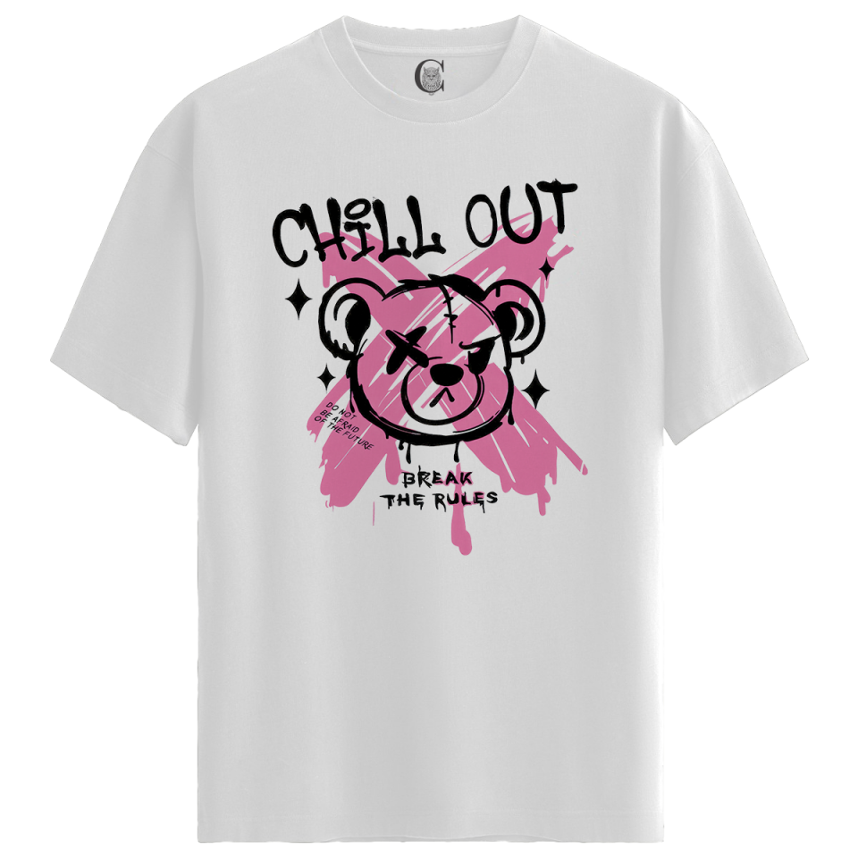 Chill Bear - %100 Pamuklu Erkek Beyaz Tişört - Premium Quality