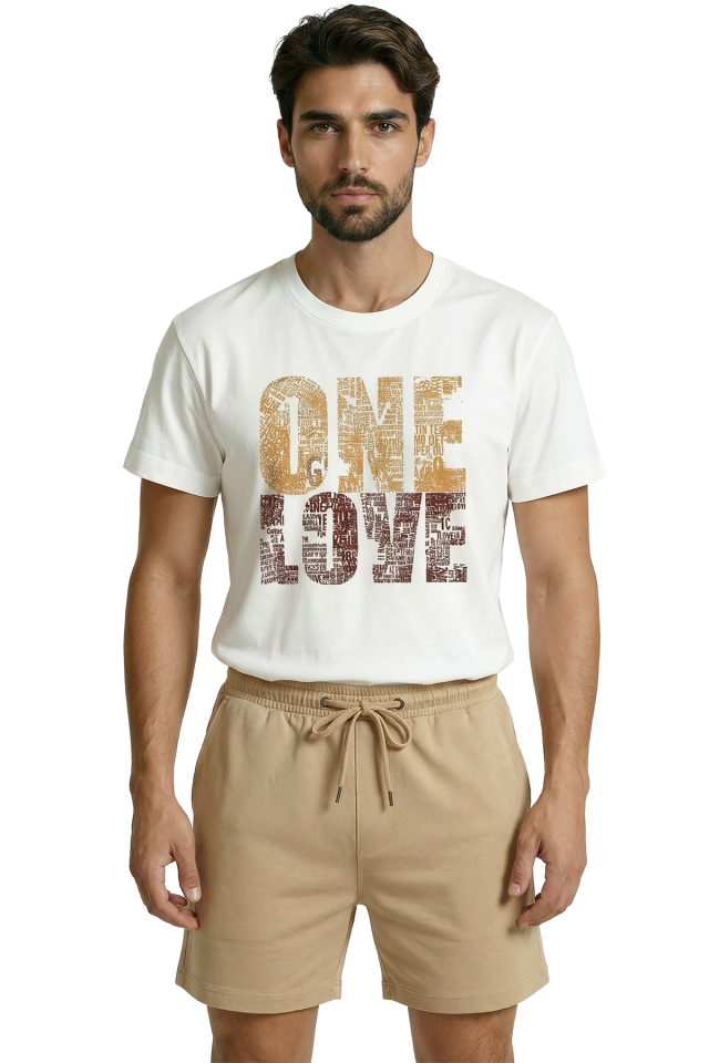 Sarı Kırmızı ''One Love'' Yazılı Vintage Görünümlü Premium Taraftar Tişört