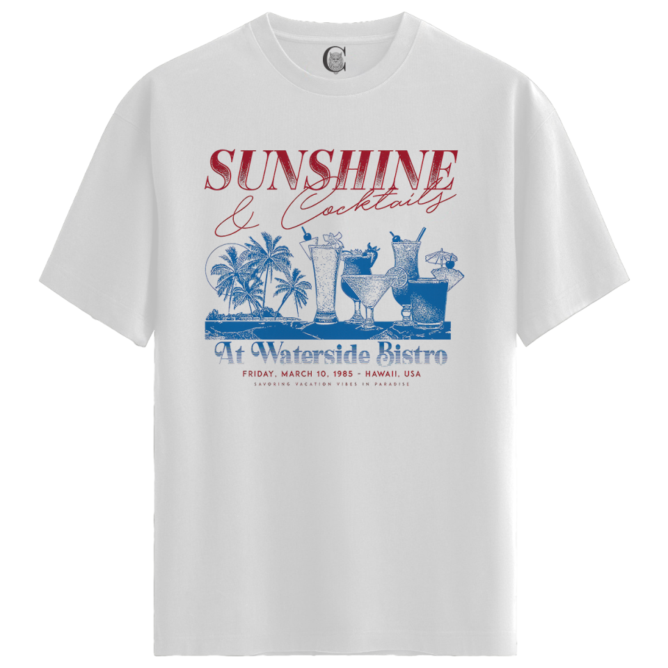 Sunshine & Cocktails - %100 Pamuklu Kadın Beyaz Tişört - Premium Quality