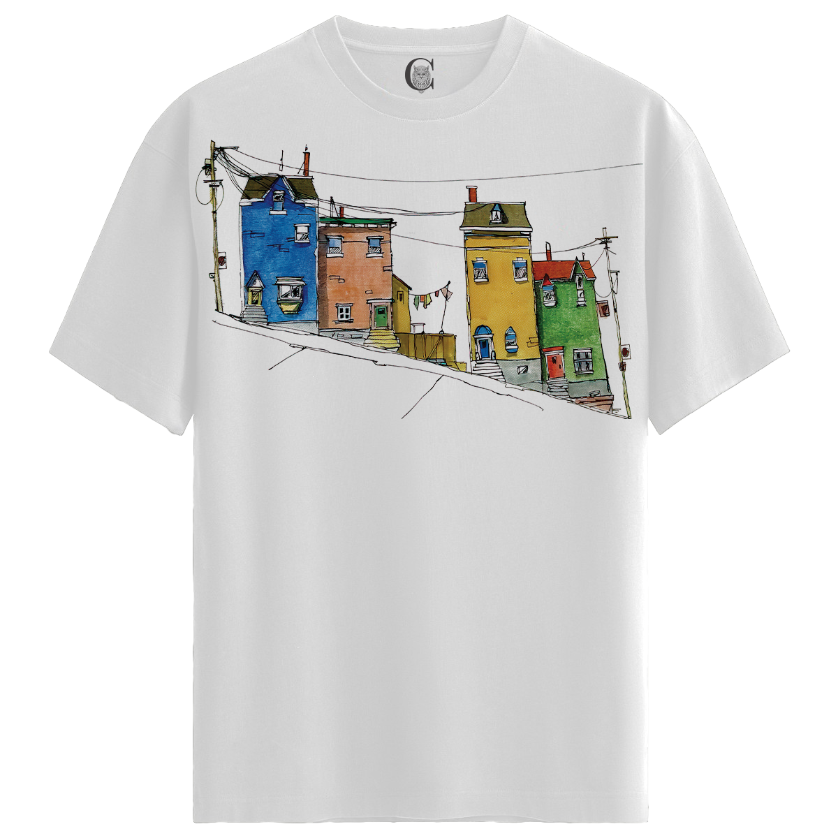 Colorful Hillhouses - %100 Pamuklu Erkek Beyaz Tişört - Premium Quality