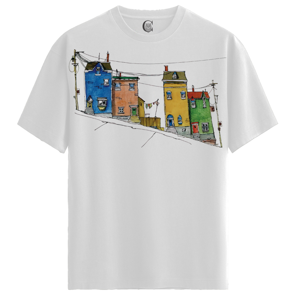 Colorful Hillhouses - %100 Pamuklu Erkek Beyaz Tişört - Premium Quality