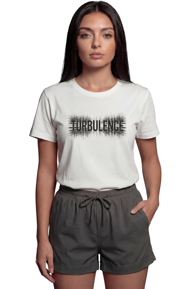 ''Turbulence'' Grafik Yazı Baskılı %100 Pamuk Rahat Kesim Premium Kadın Tişört
