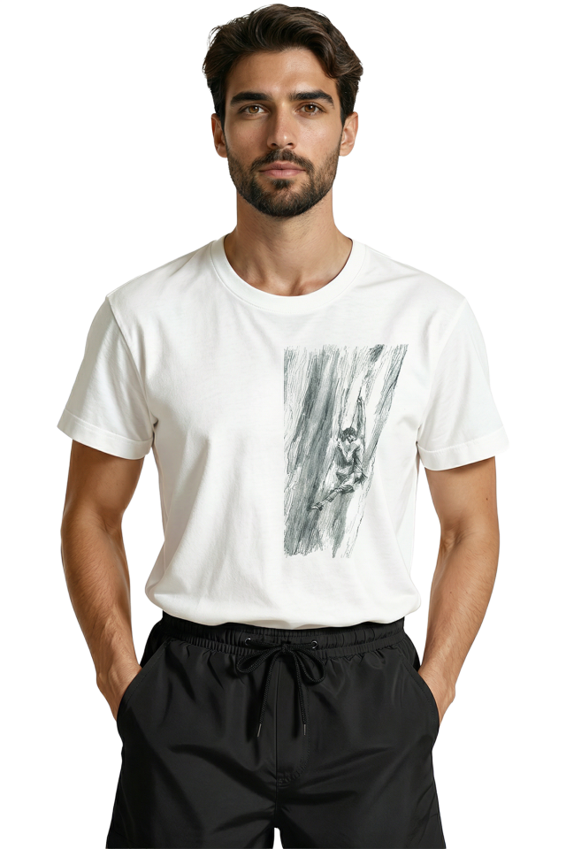 Tırmanış Yapan Dağcı Eskiz Baskılı Outdoor Tasarım Premium Erkek Tişört