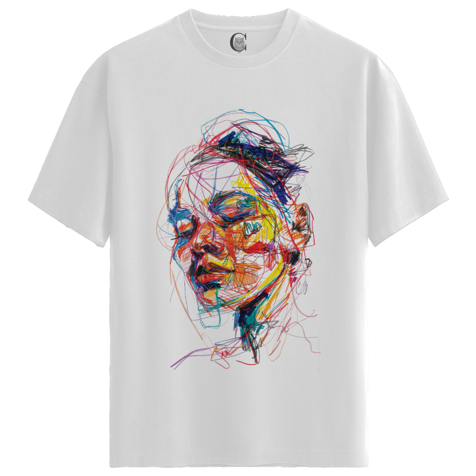 Chaos Face - %100 Pamuklu Kadın Beyaz Tişört - Premium Quality