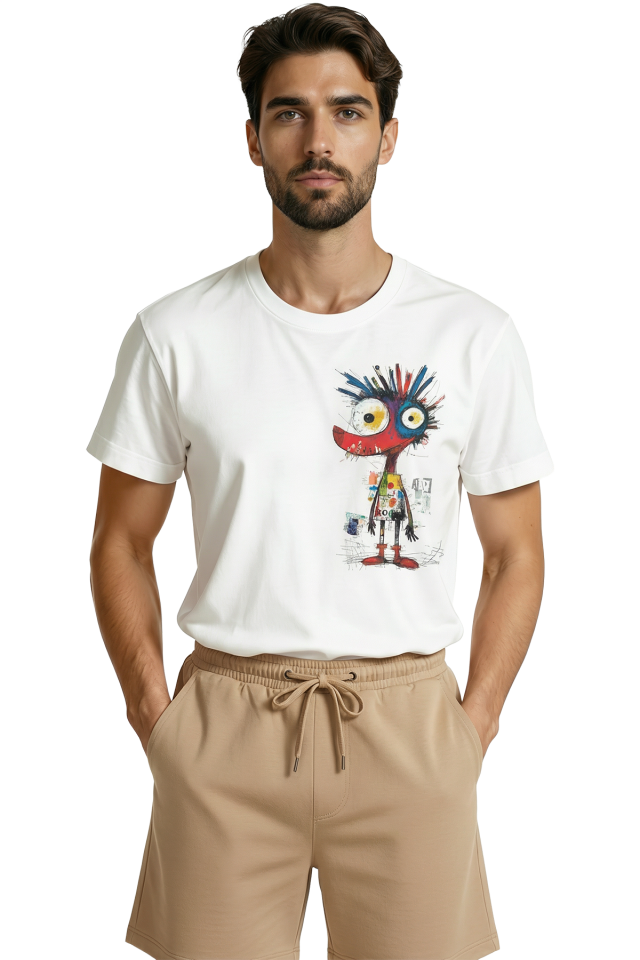 Renkli ve Çılgın Graffiti Karakter Baskılı Tasarım Premium Erkek Tişört