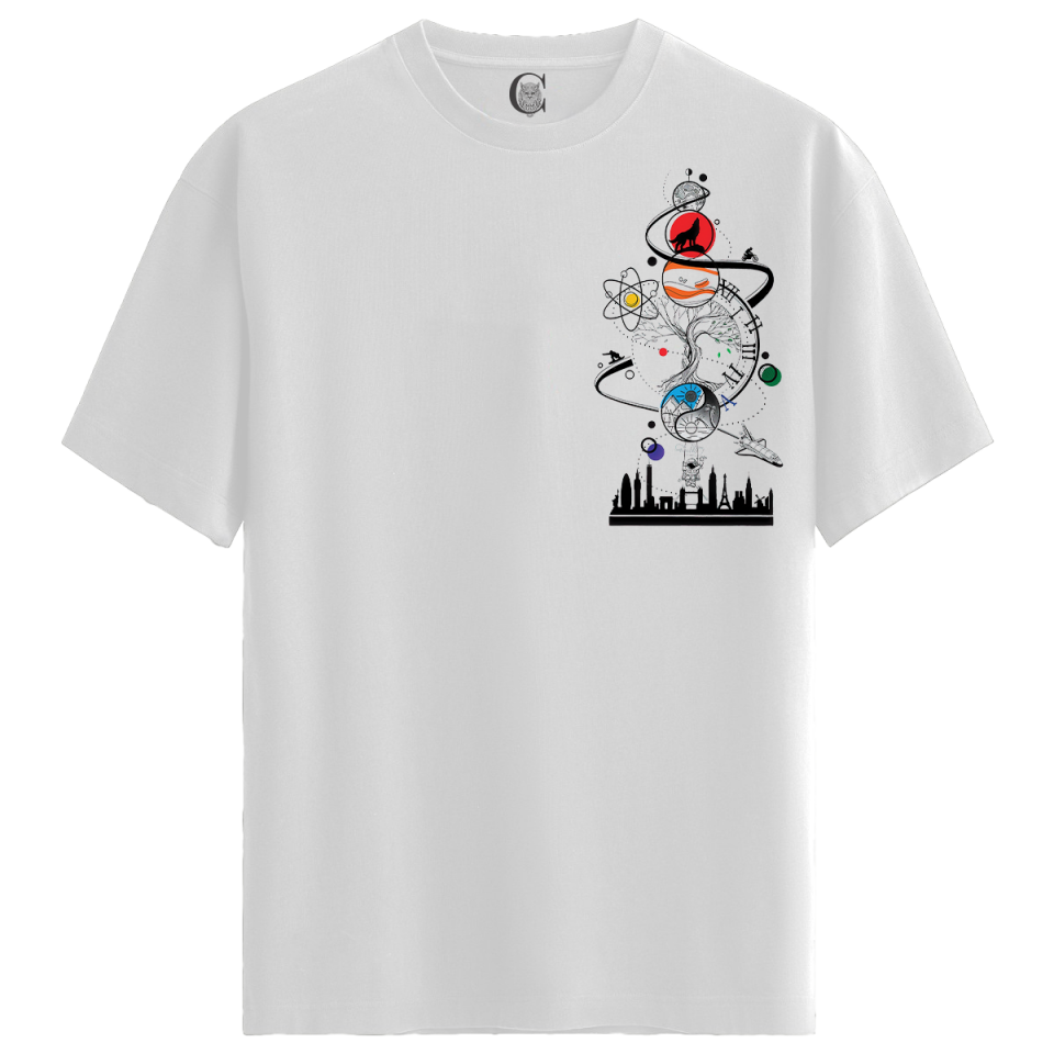 Cosmic Tree - %100 Pamuklu Erkek Beyaz Tişört - Premium Quality