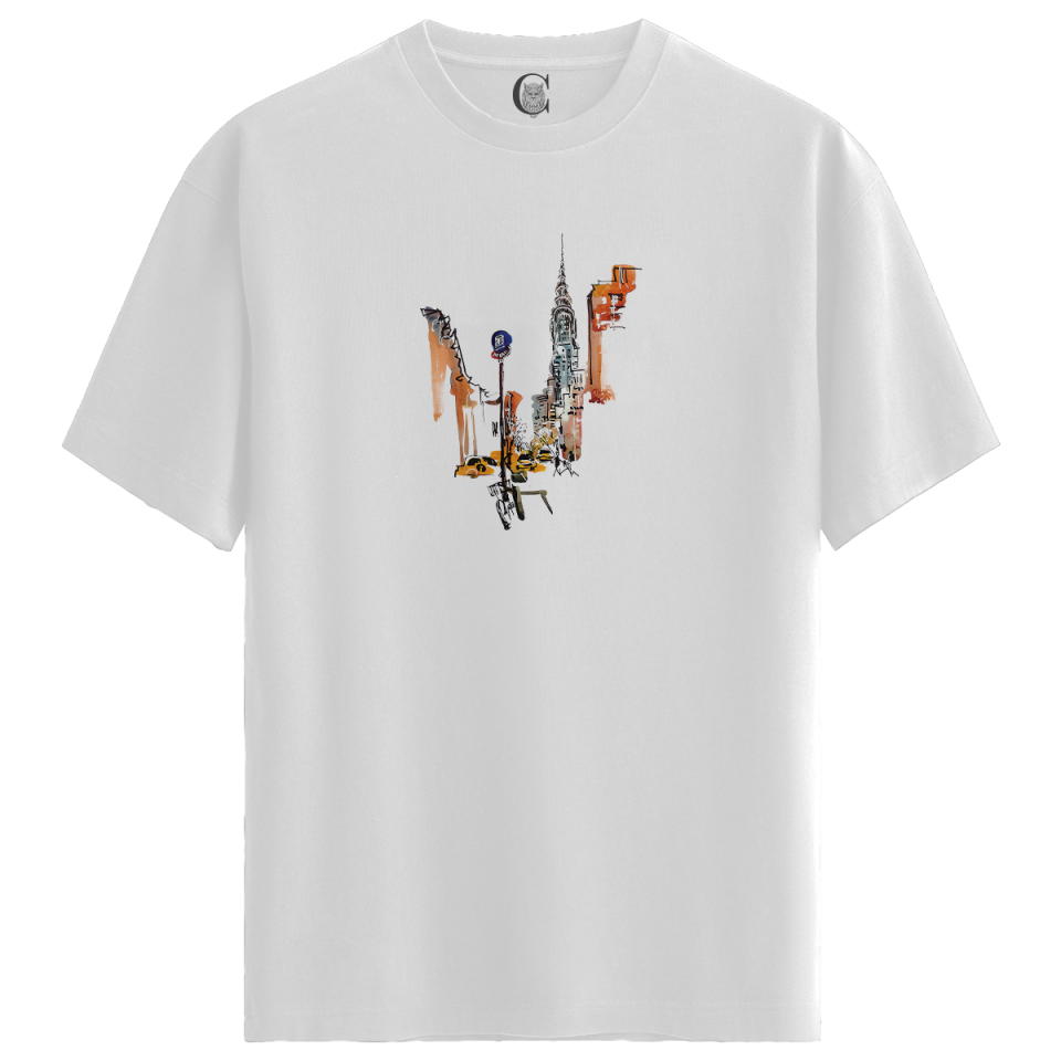 NYC Vibes - %100 Pamuklu Erkek Beyaz Tişört - Premium Quality