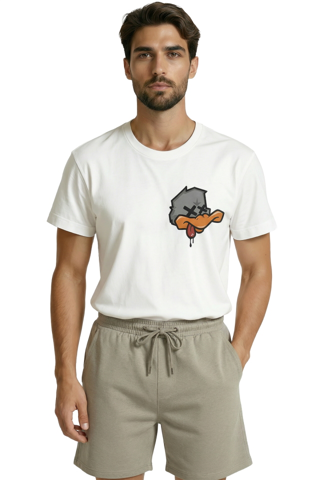 Graffiti Tarzı X Gözlü ve Drip Efektli Çılgın Ördek Baskılı Premium Erkek Tişört