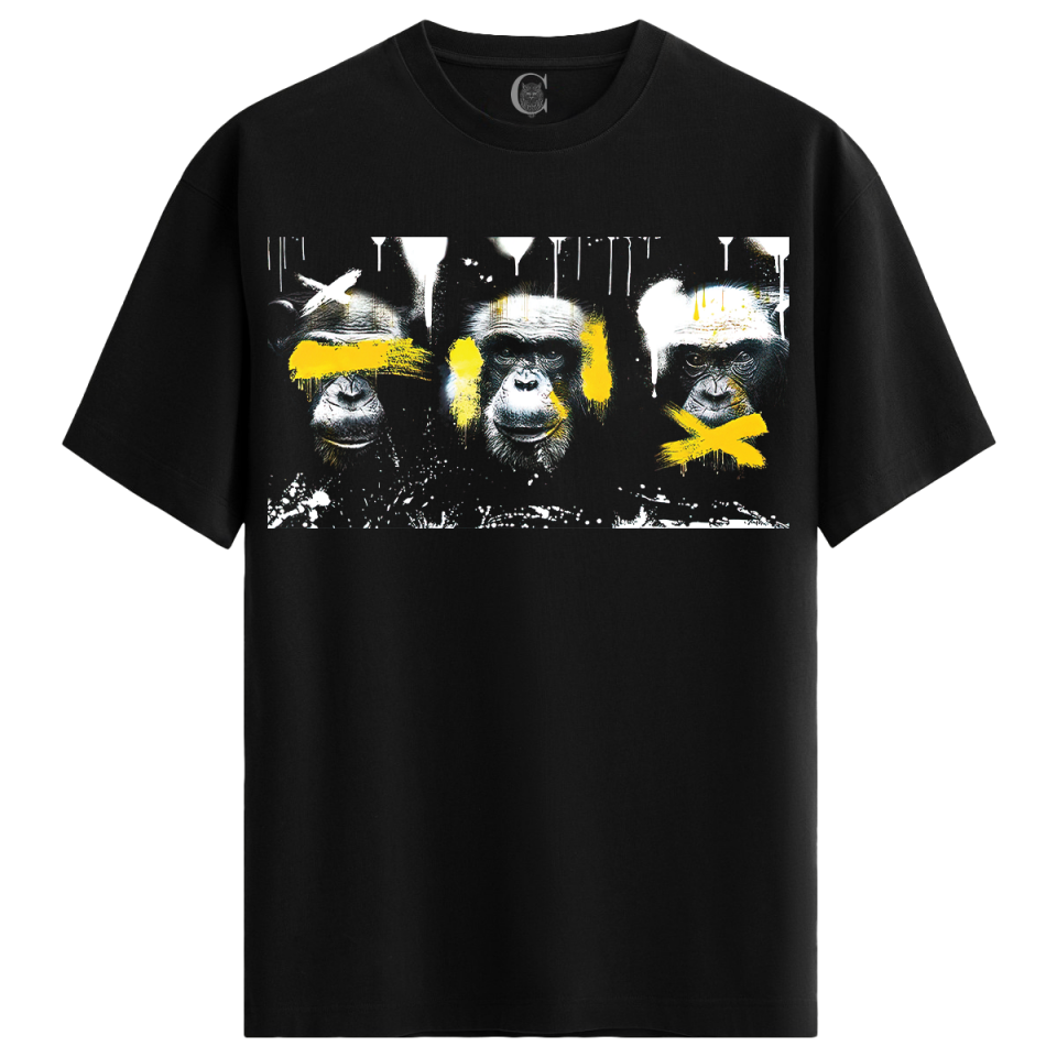 Monkey Graffiti - %100 Pamuklu Erkek Siyah Tişört - Premium Quality