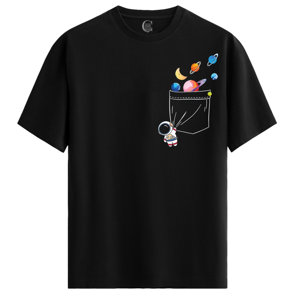 Cosmic Pocket %100 Pamuklu Erkek Siyah Tişört - Premium Quality