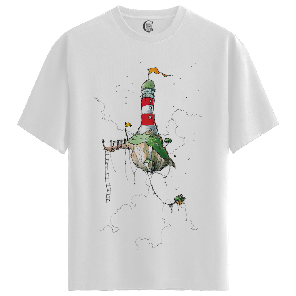 Floating Lighthouse - %100 Pamuklu Erkek Beyaz Tişört - Premium Quality