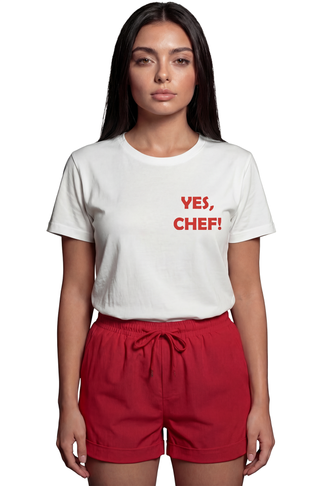 ''Yes, Chef!'' Yazılı Minimalist Baskılı %100 Pamuk Rahat Kesim Premium Kadın Tişört