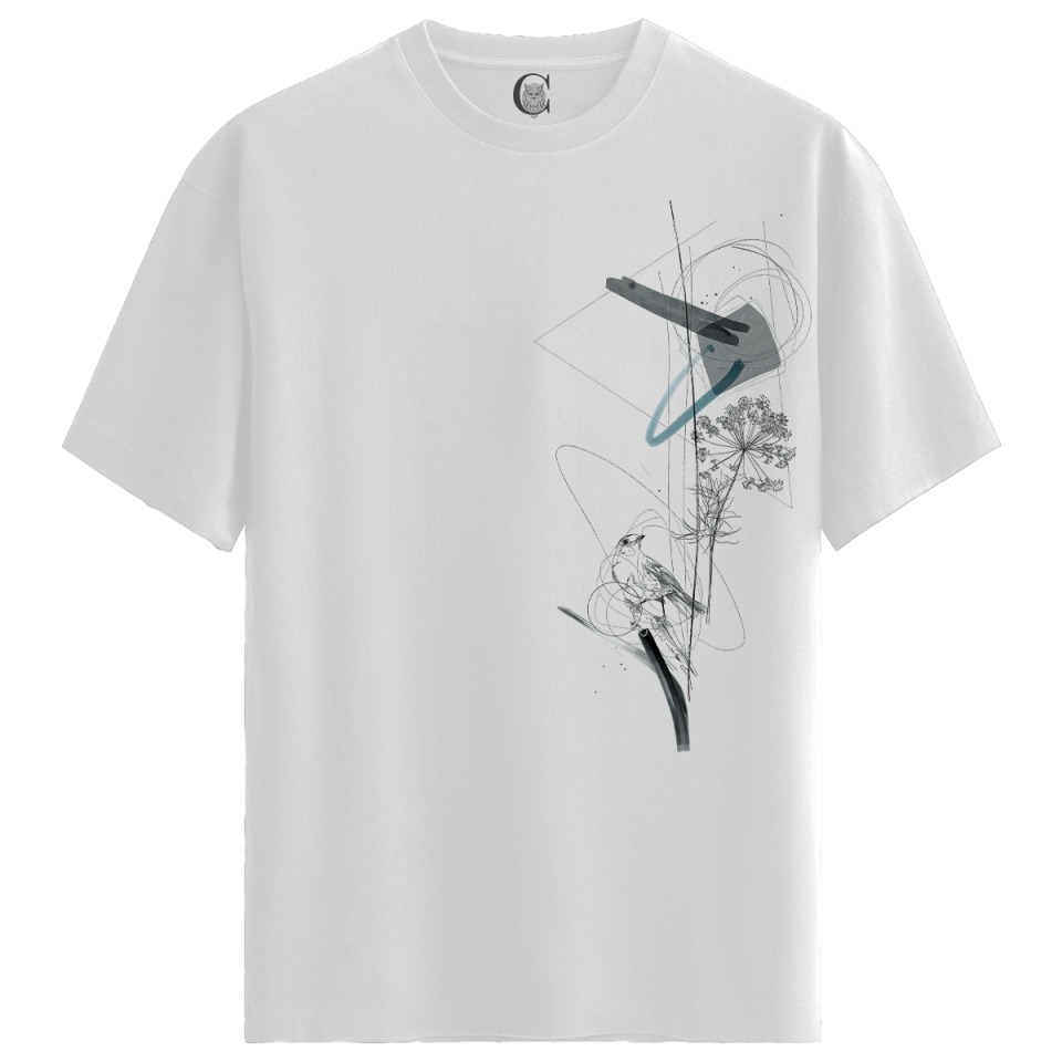 Flora Mecha - %100 Pamuklu Erkek Beyaz Tişört - Premium Quality