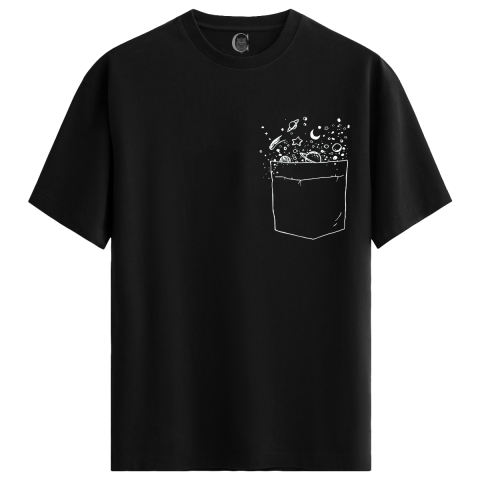 Galactic Pocket %100 Pamuklu Erkek Siyah Tişört - Premium Quality