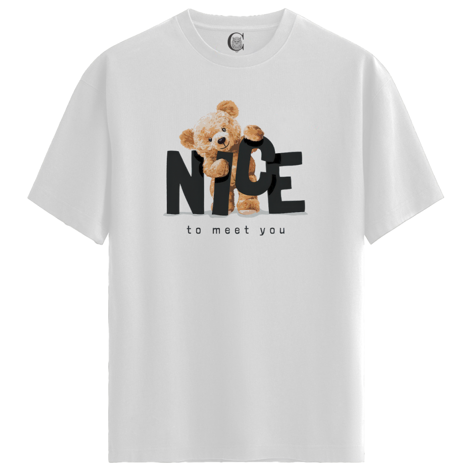 Nice Teddy - %100 Pamuklu Kadın Beyaz Tişört - Premium Quality