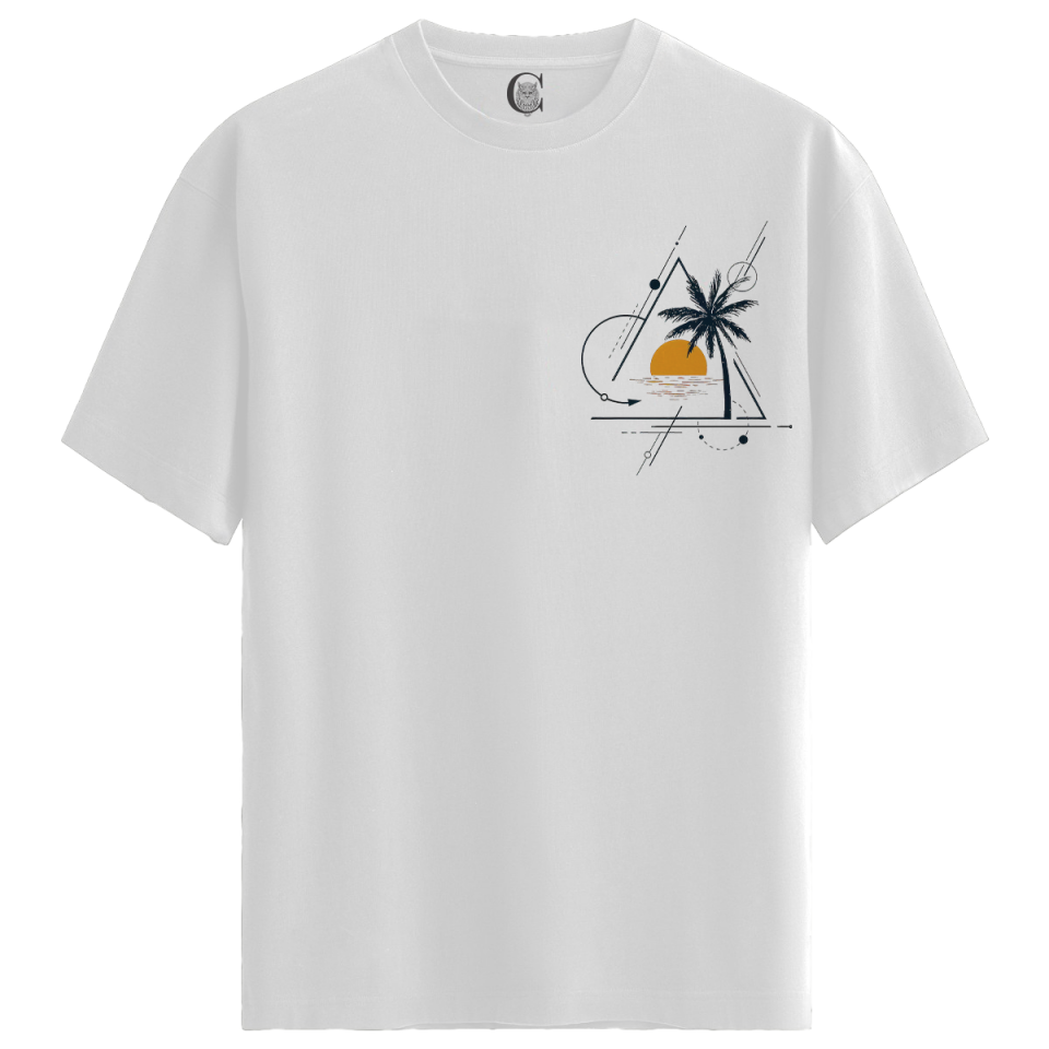 GeoSunset - %100 Pamuklu Erkek Beyaz Tişört - Premium Quality