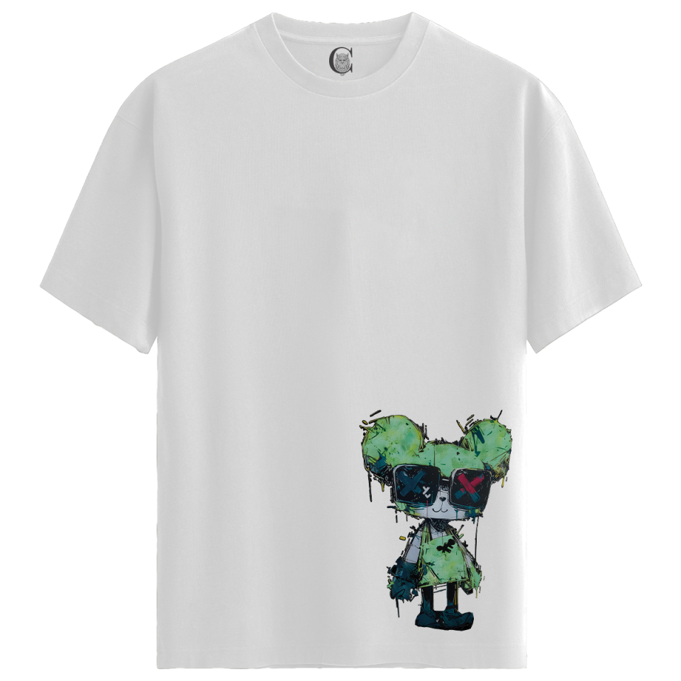 Graffiti Bear - %100 Pamuklu Erkek Beyaz Tişört - Premium Quality