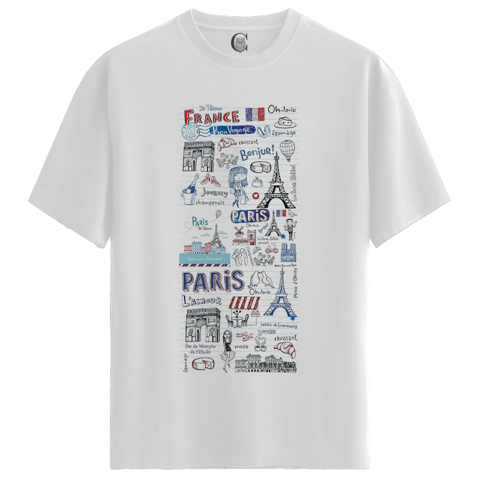 Paris Notes - %100 Pamuklu Kadın Beyaz Tişört - Premium Quality
