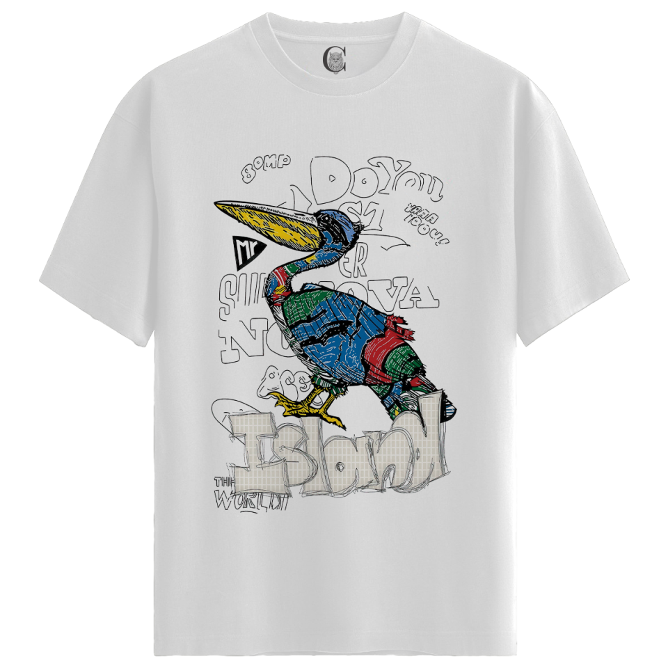 Graffiti Bird - %100 Pamuklu Erkek Beyaz Tişört - Premium Quality