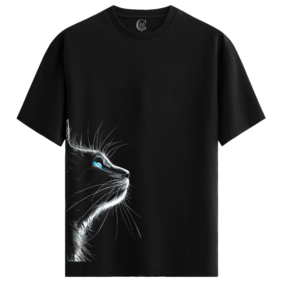 Neon Cat %100 Pamuklu Erkek Siyah Tişört - Premium Quality