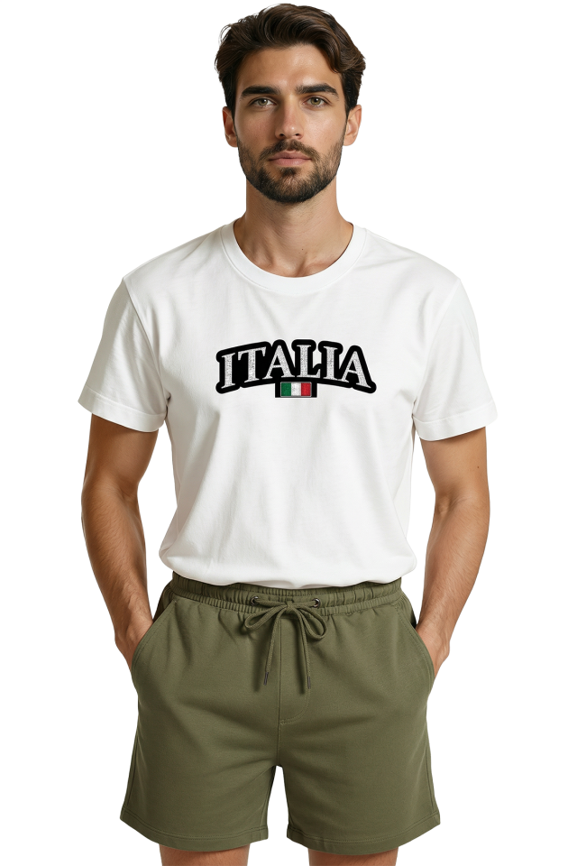 Italia Yazılı ve İtalya Bayraklı Sportif Tasarım Premium Erkek Tişört