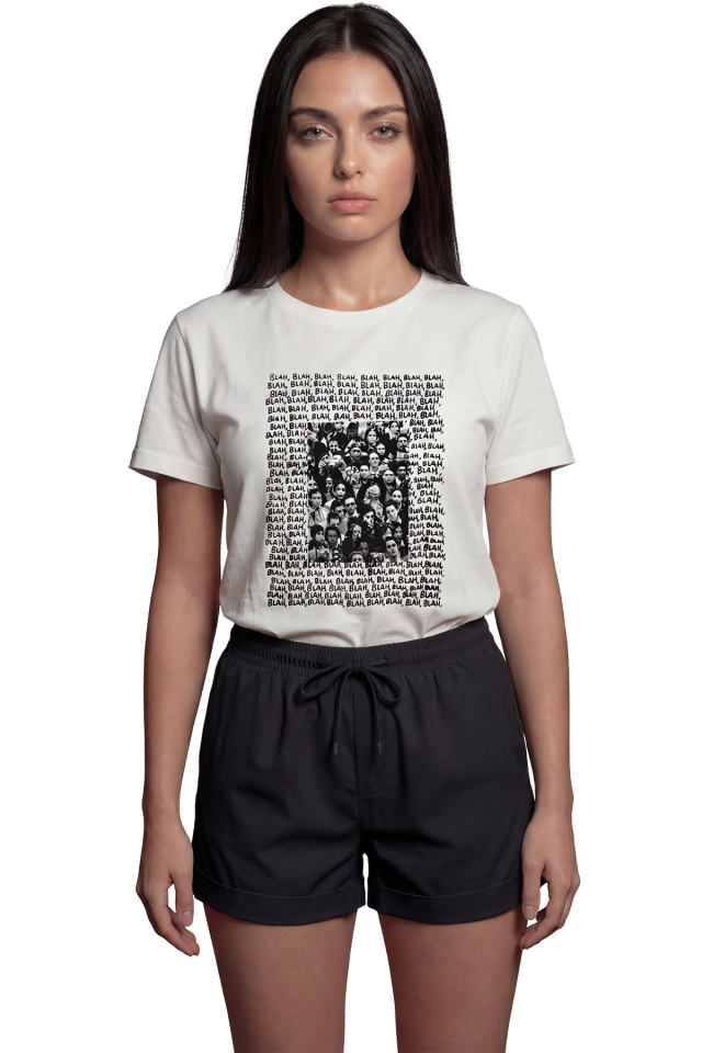 ''Blah Blah Blah'' Yazılı Baskılı %100 Pamuk Rahat Kesim Premium Kadın Tişört