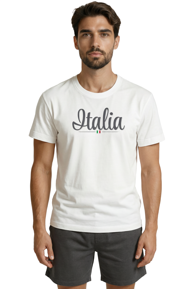 Zarif El Yazısı ''Italia'' ve Minimal Bayrak Baskılı Tasarım Premium Erkek Tişört