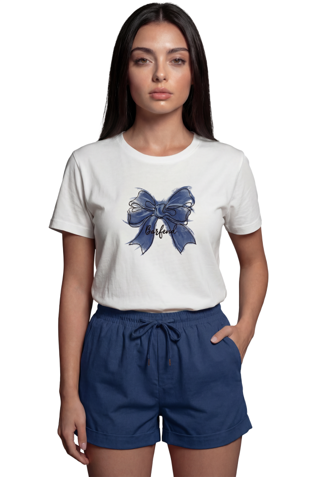 ''Borfend'' Sanatsal Mavi Fiyonk Baskılı %100 Pamuk Rahat Kesim Premium Kadın Tişört