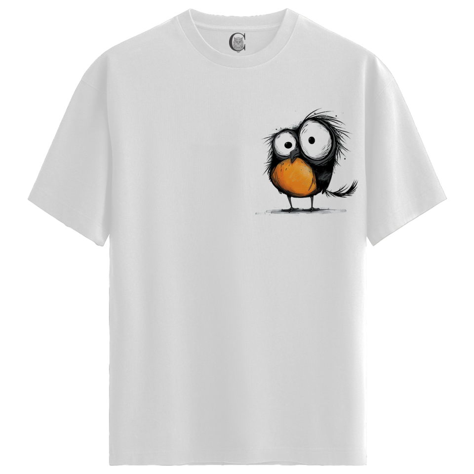 Quirky Owl - %100 Pamuklu Kadın Beyaz Tişört - Premium Quality