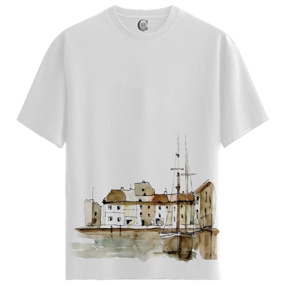 Harbor Town - %100 Pamuklu Erkek Beyaz Tişört - Premium Quality